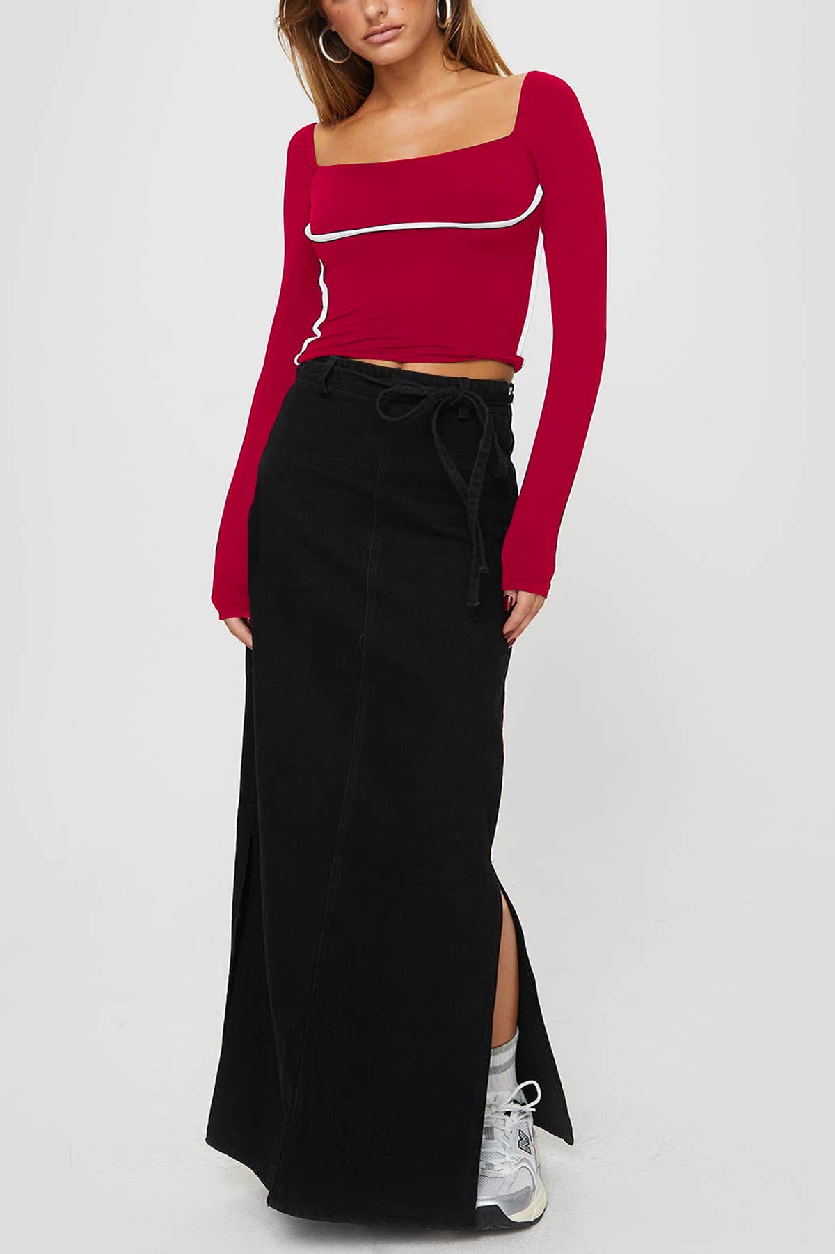 COLOR CONTRAST PATCHWORK SQUARE COLLAR SLIM SHIRT