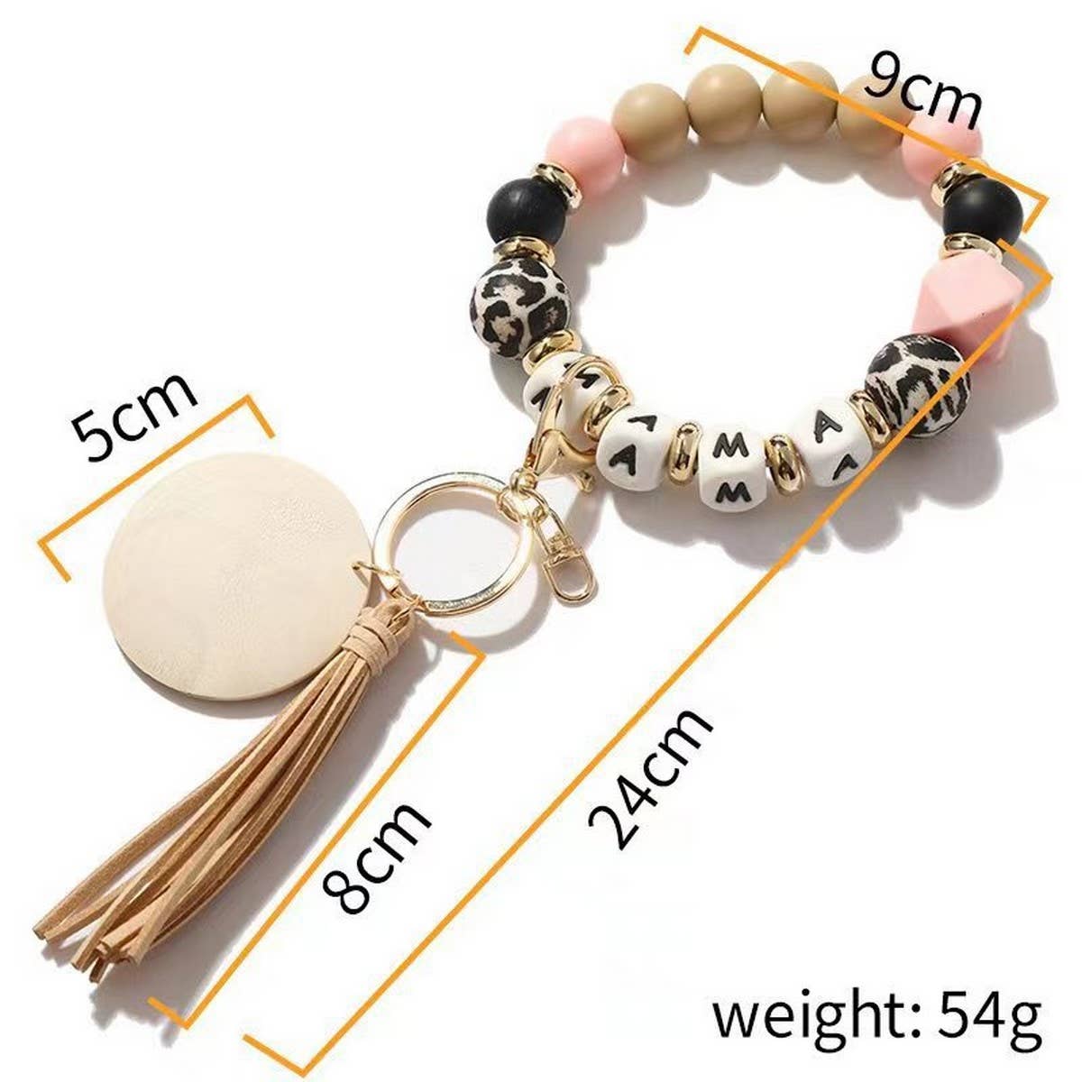 MAMA LETTER LEOPARD BEAD BRACELET WITH TASSELS