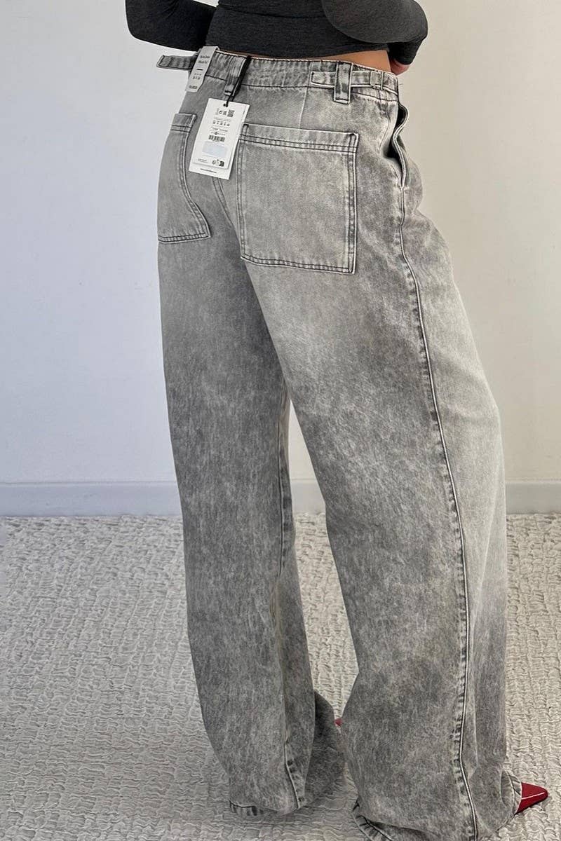 CWJP0520_LOW-RISE DISTRESSED WASHED DENIM TROUSERS