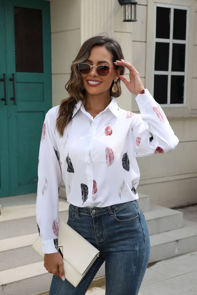 CWTBLL0702_Button Down Casual Long Sleeve Print Top