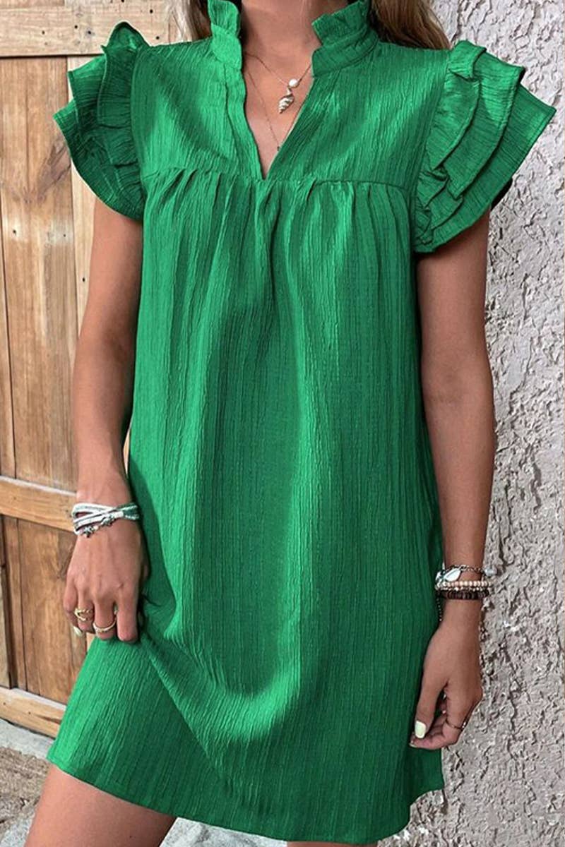 CWDSD7513_NEW SUMMER FASHION V-NECK LOTUS SLEEVE DRESS