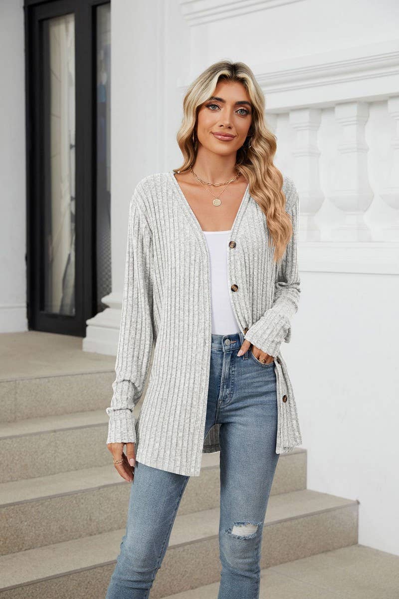 CWOCAL1348_SOLID COLOR BUTTON CASUAL LONG SLEEVE CARDIGAN