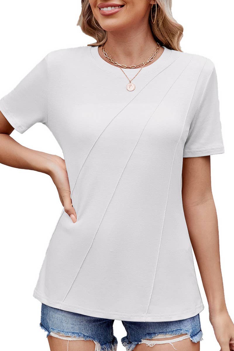 CWTBLS1740_ROUND NECK SHORT SLEEVE LOOSE T-SHIRT TOP