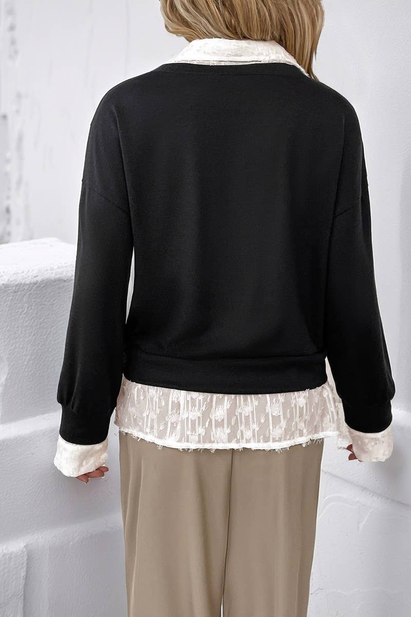 CWTBLL3738_CASUAL LAPEL STITCHING FAKE TWO-PIECE SWEATSHIRT