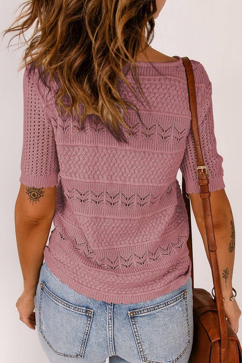 CWTBLS1817_ROUND NECK HOLLOW SEXY KNITTED CROCHET SWEATER