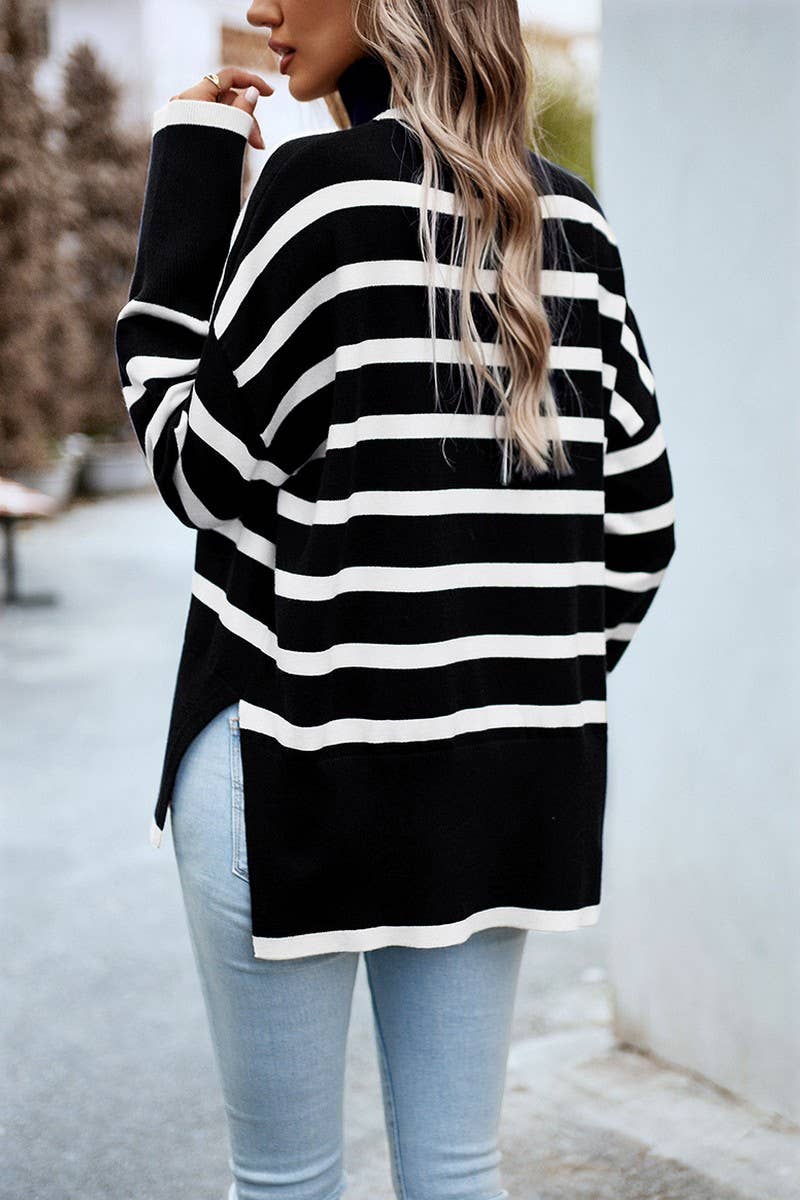 CWOSWL6509_STRIPED LOOSE-FITTING TURTLENECK SWEATER