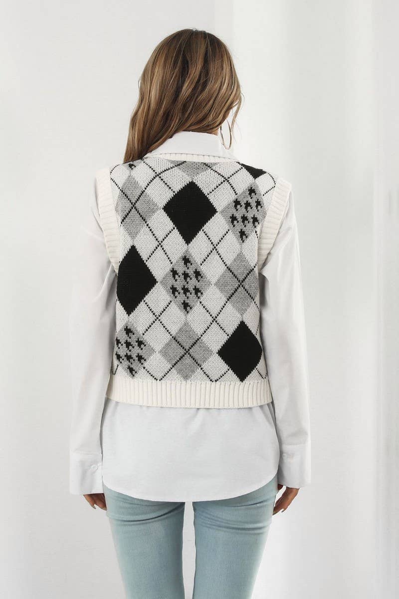 CWOV0487_HOUNDSTOOTH JACQUARD SWEATER VEST