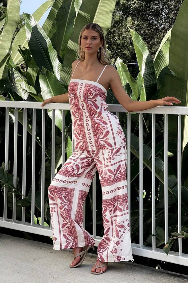 CWSS1254_CASUAL SUSPENDER TOP + WIDE-LEG STRAIGHT PANTS SET