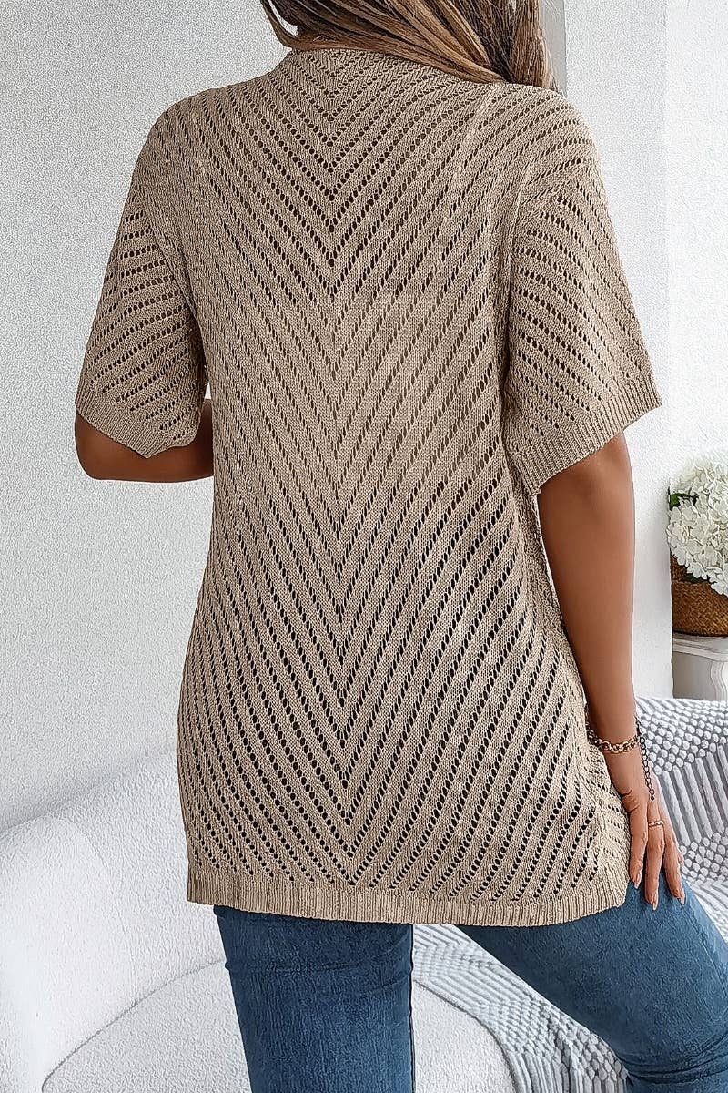 CWTBLS1056_SUMMER KNIT CUT-OUT SHORT-SLEEVED SUNBLOCK TOP