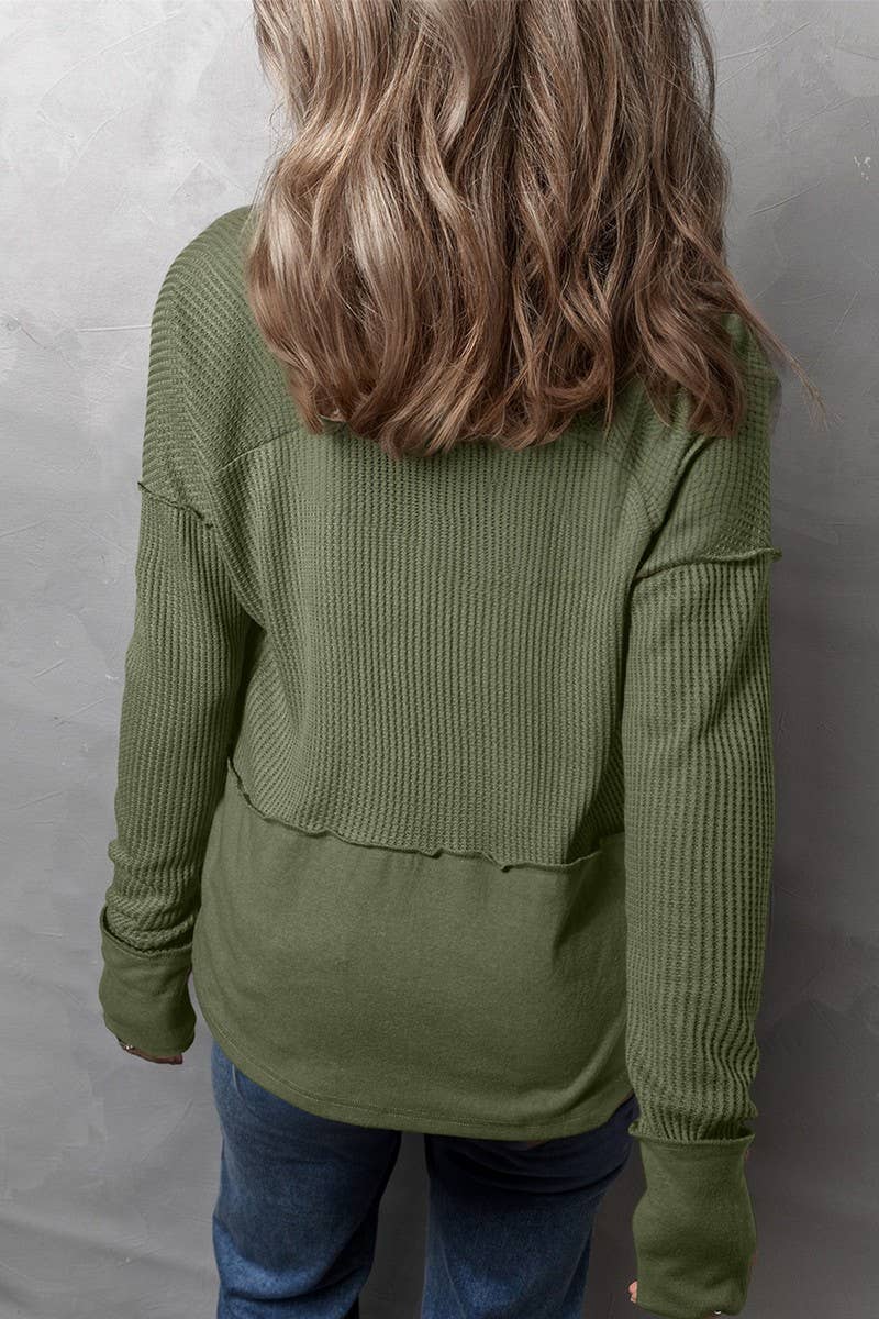 CWTBLL2422_SOLID COLOR PATCHWORK LONGSLEEVE LOOSE SWEATSHIRT
