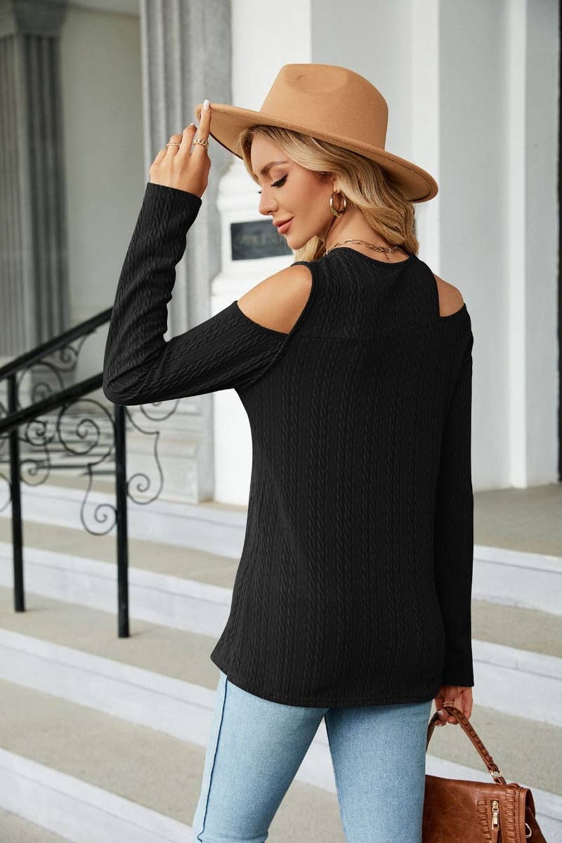 CWTBLL2819_SPRING AUTUMN OFF-THE-SHOULDER LONG SLEEVE TOP