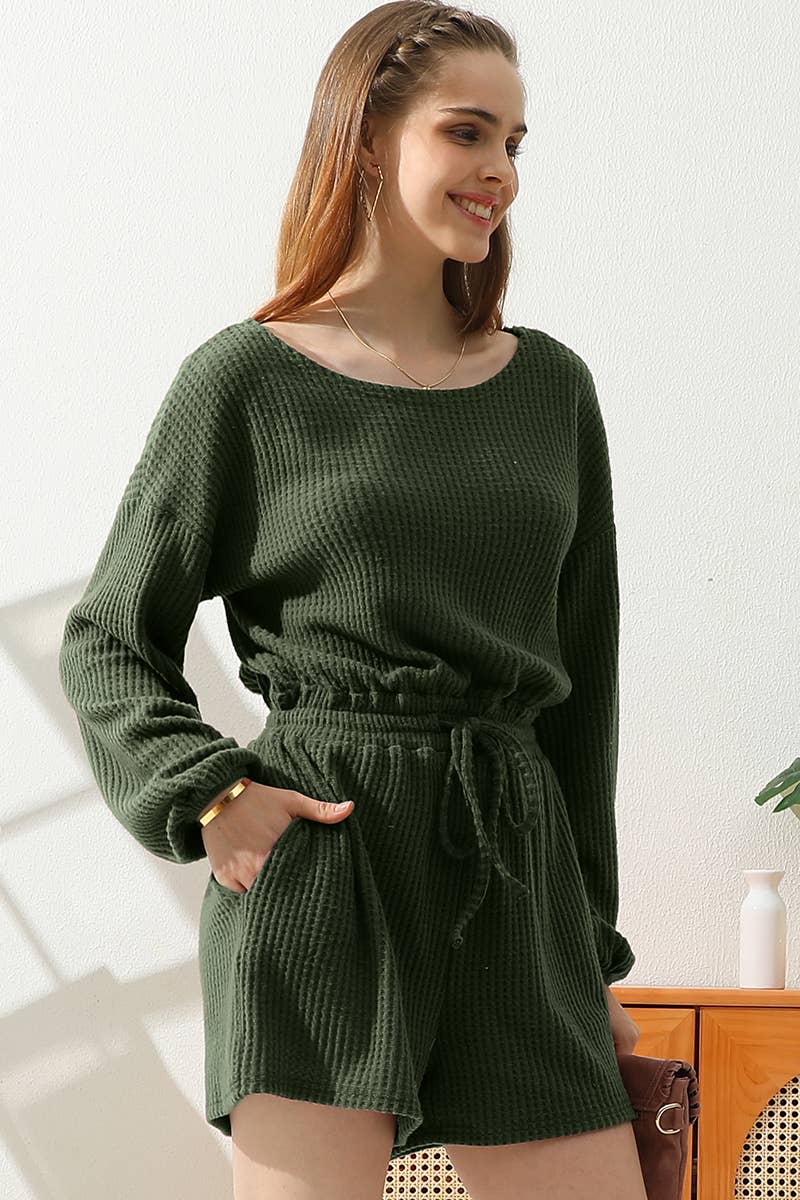 CWSJS138-P_PLUS SIZE R NECK WAFFLE KNIT SWEATER ROMPER