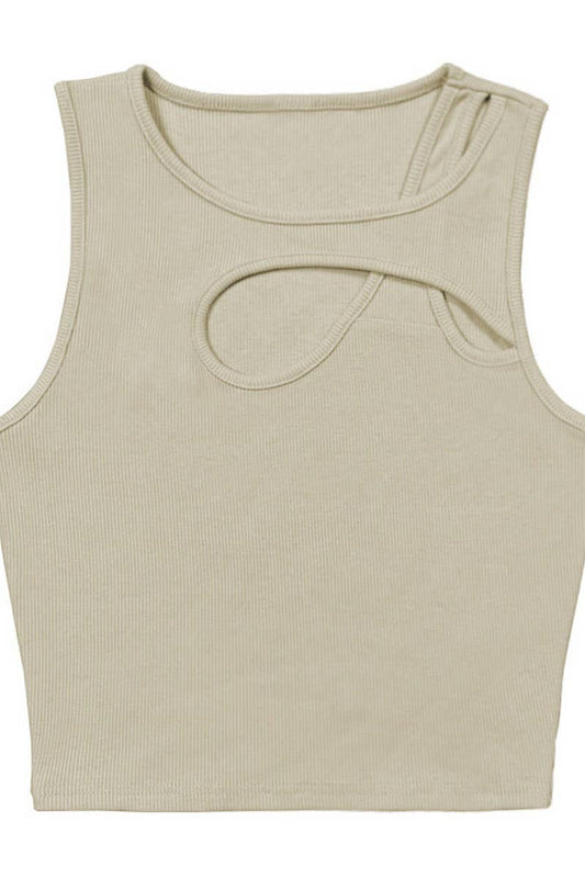 CWTTK0816_SOLID COLOR HOLLOW CHEST SHORT VEST