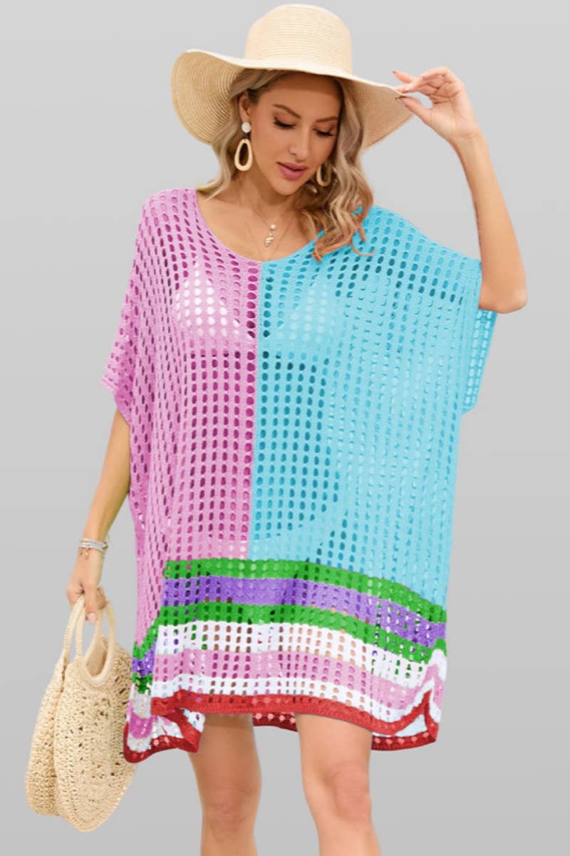 CWTBLS0760_SEXY CUT-OUT BAT-SLEEVE BEACH SMOCK