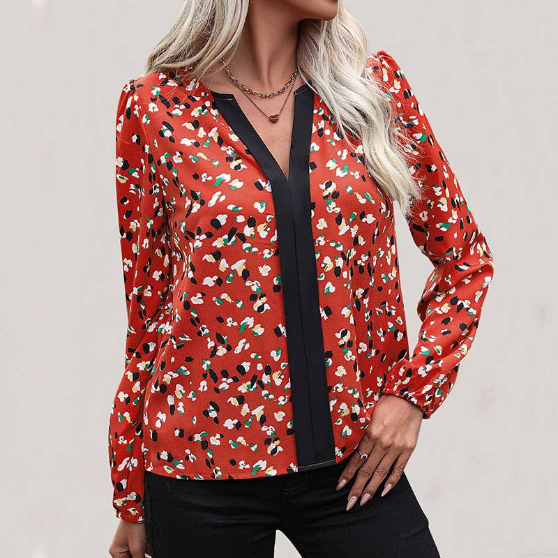 COMFORTABLE CASUAL V-NECK COLOR PATCHWORK SHIRT