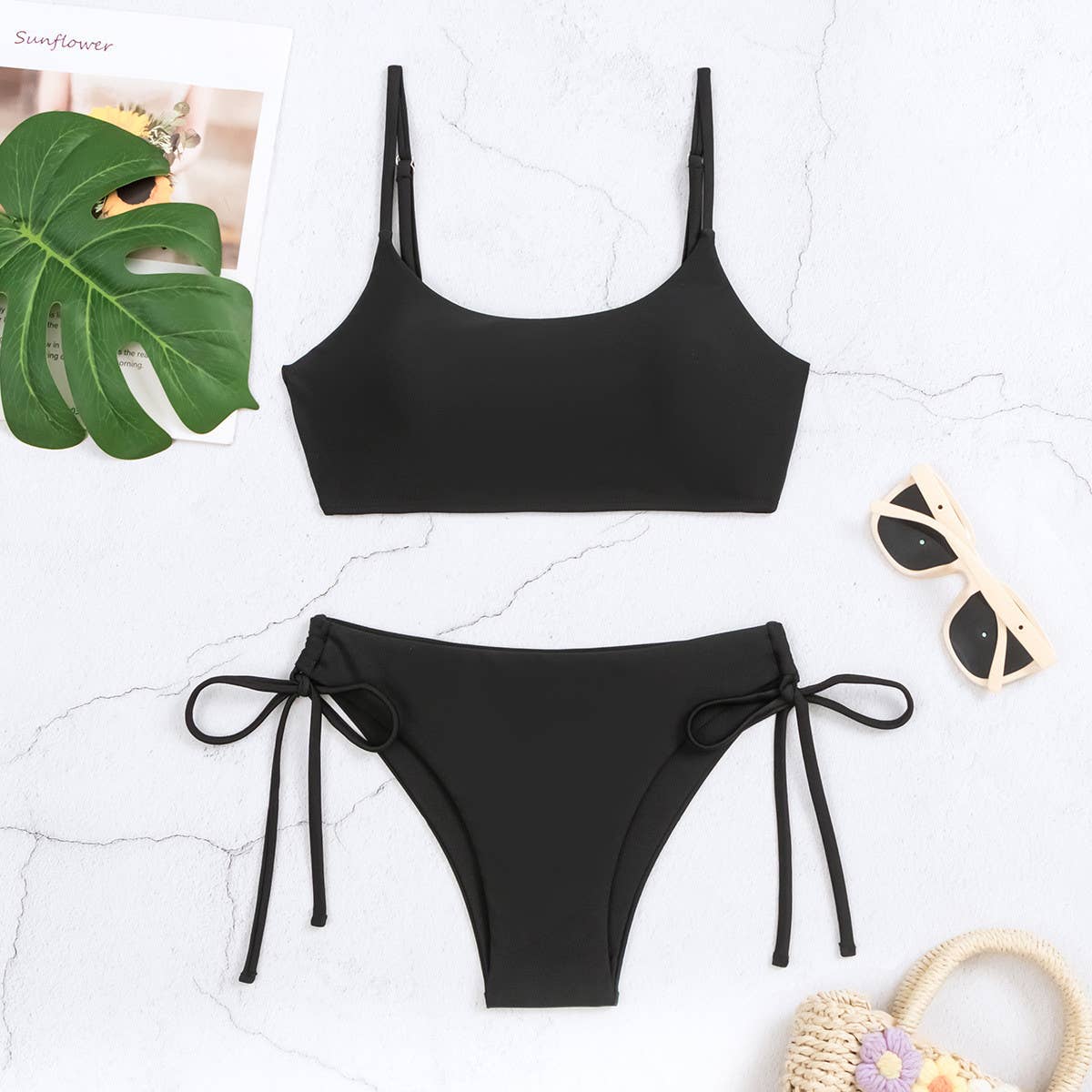 CASUAL TWO-PIECE DRAWSTRING THONG BIKINI SWIMSUIT_CWMW0325
