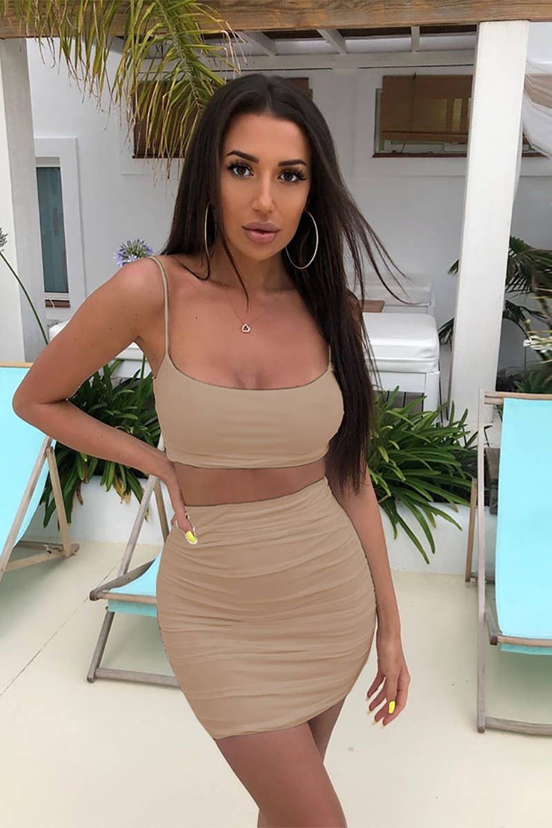 CWSTB00413_SEXY RUCHED STRAP TANK & BODYCON SKIRT SET