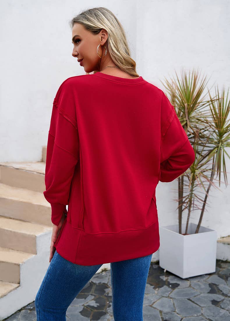 CASUAL LONG SLEEVE ROUND NECK SOLID COLOR HOODIE