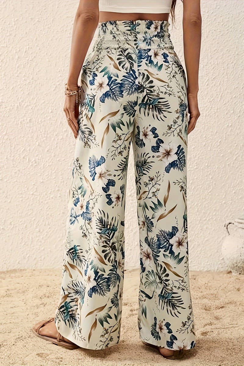 CWBLP1135_PRINTED LOOSE ELASTIC WAIST WIDE-LEG PANTS