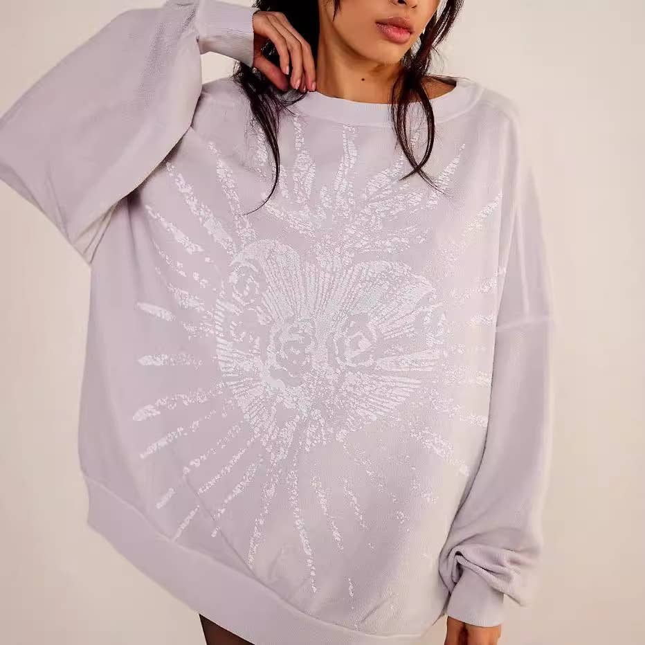 American retro printed loose round-neck hoodie