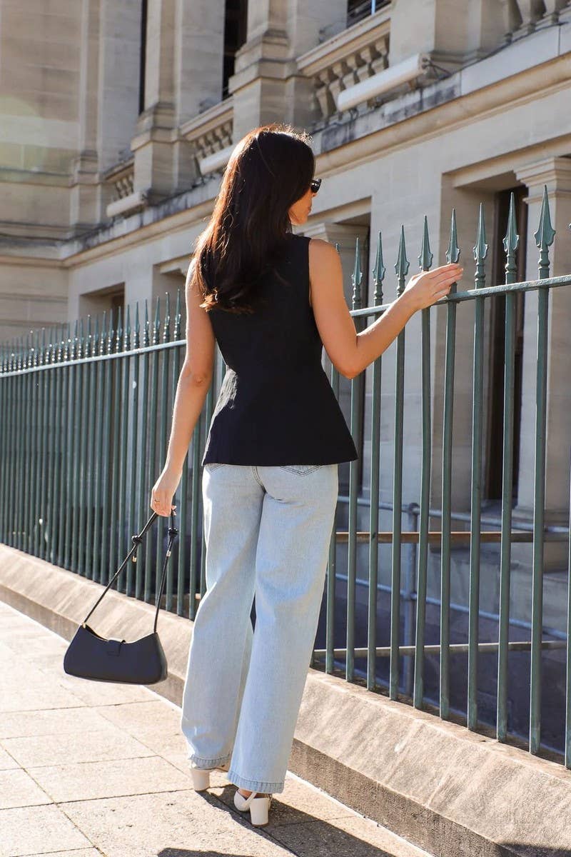 CWTBLSL0852_SOLID V-NECK SLEEVELESS VEST SUMMER TOP