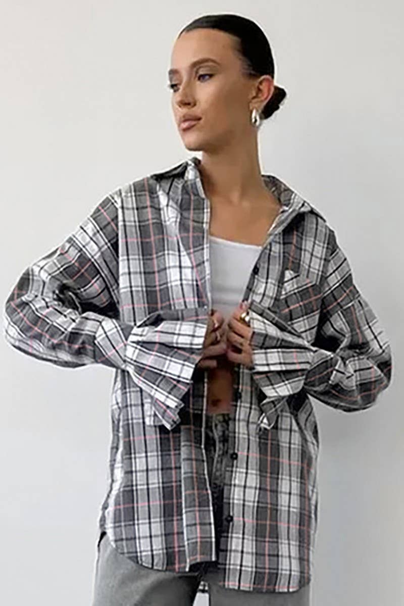 CWTBLL557_CLASSIC LOOSE CASUAL PLAID LONG-SLEEVED SHIRT