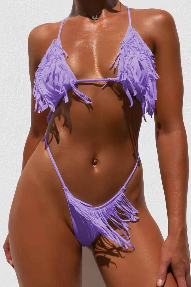 CWMW0848_SOLID COLOR TASSEL TIE ONE-PIECE SEXY SWIMSUIT