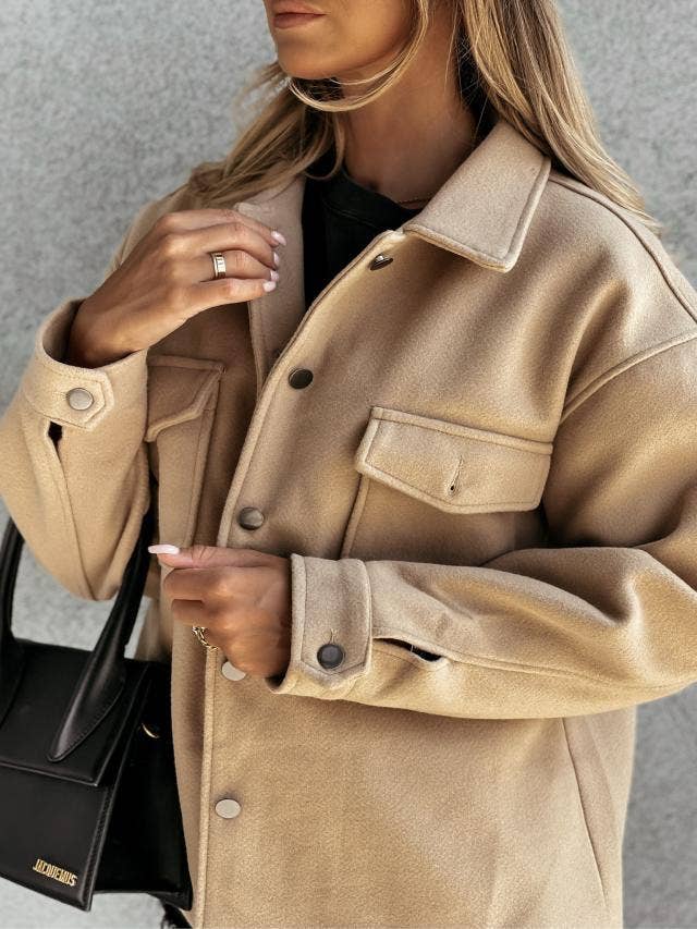 FASHIONABLE SOLID SINGLE-BREASTED WOOL COAT