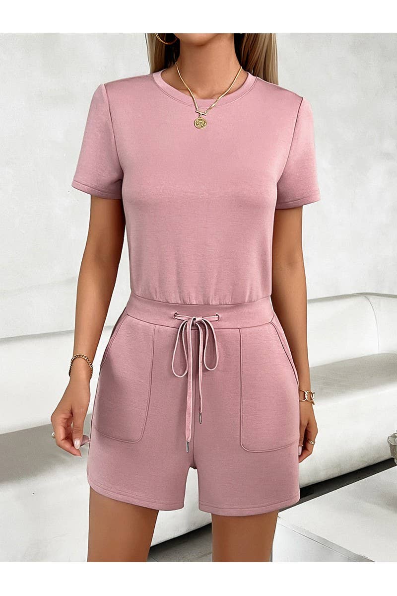 CWSR0093_SHORT SLEEVED ROUND NECK SOLID COLOR POCKET ROMPER