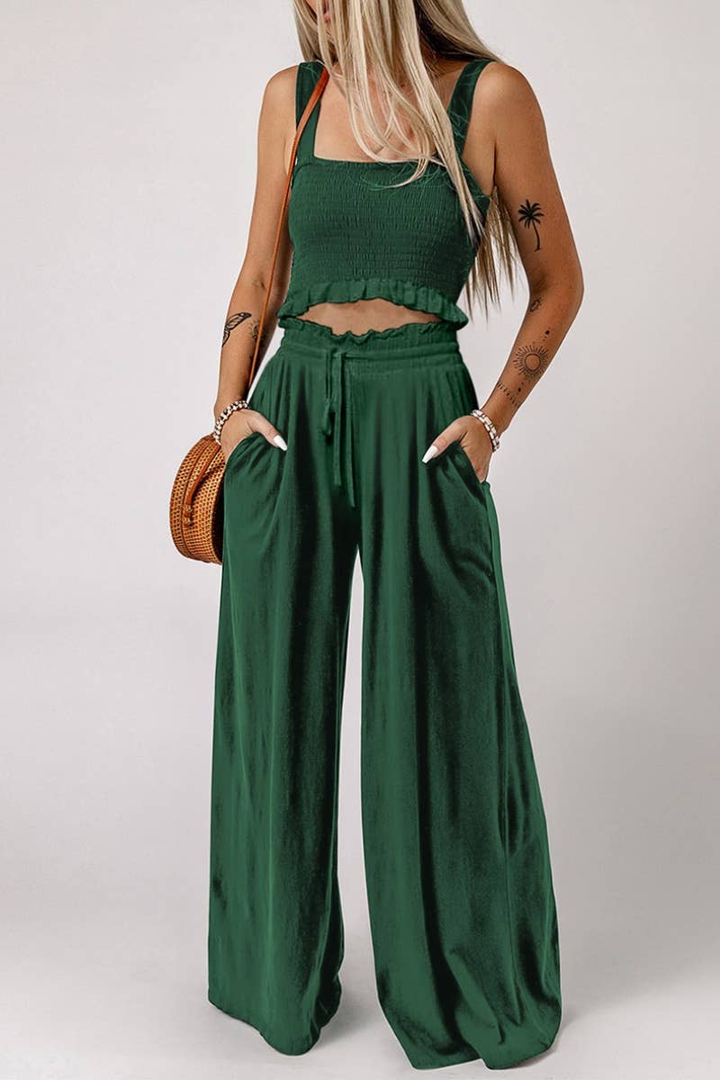 CWSS0718_SUMMER SLEEVELESS HALTER TOP WIDE-LEG PANTSUIT