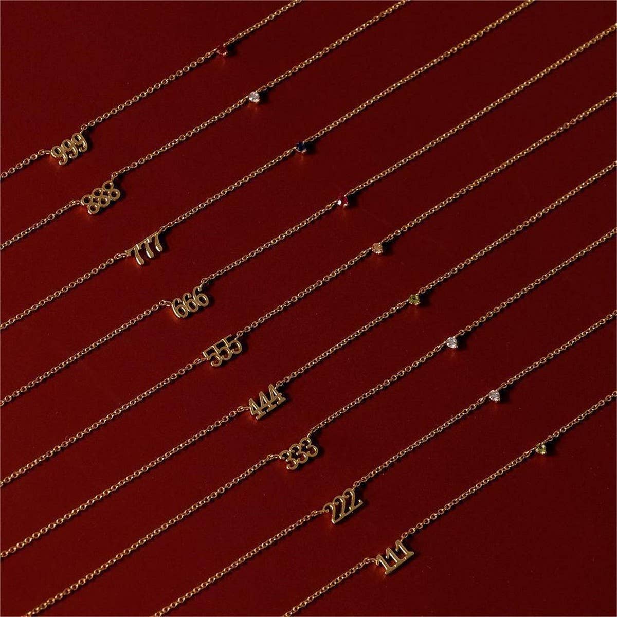 Stainless steel number rhinestone necklace_CWMM5654