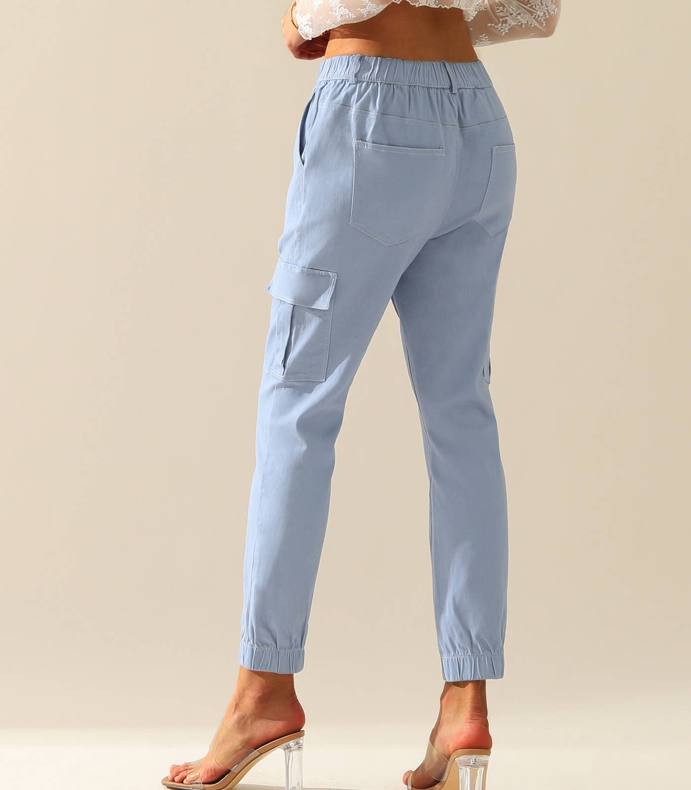 CWBLP400_Elastic Waist Cargo Pants Cotton Cargo Work Pants