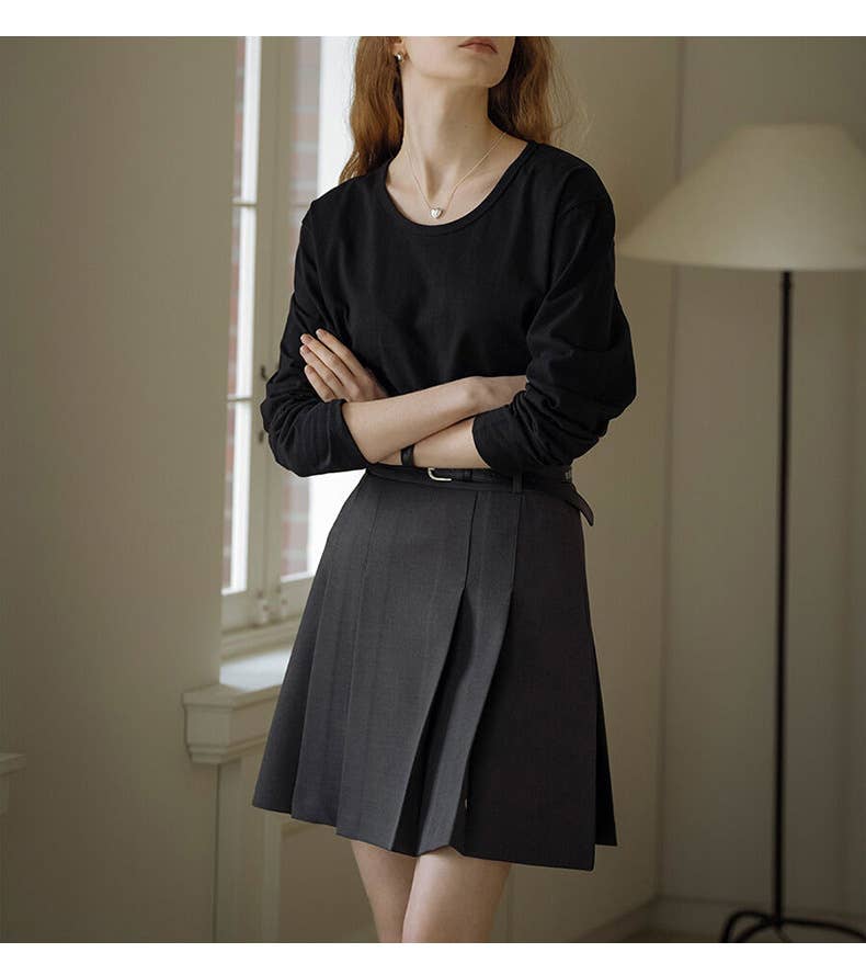 Cotton round-neck off-the-shoulder sleeve shirt