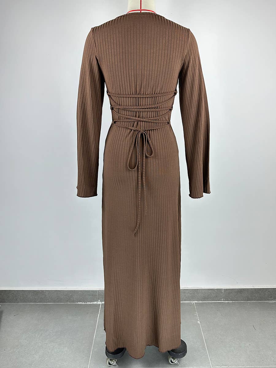 BIG PIT STRIP LONG SLEEVE U-NECK DRESS