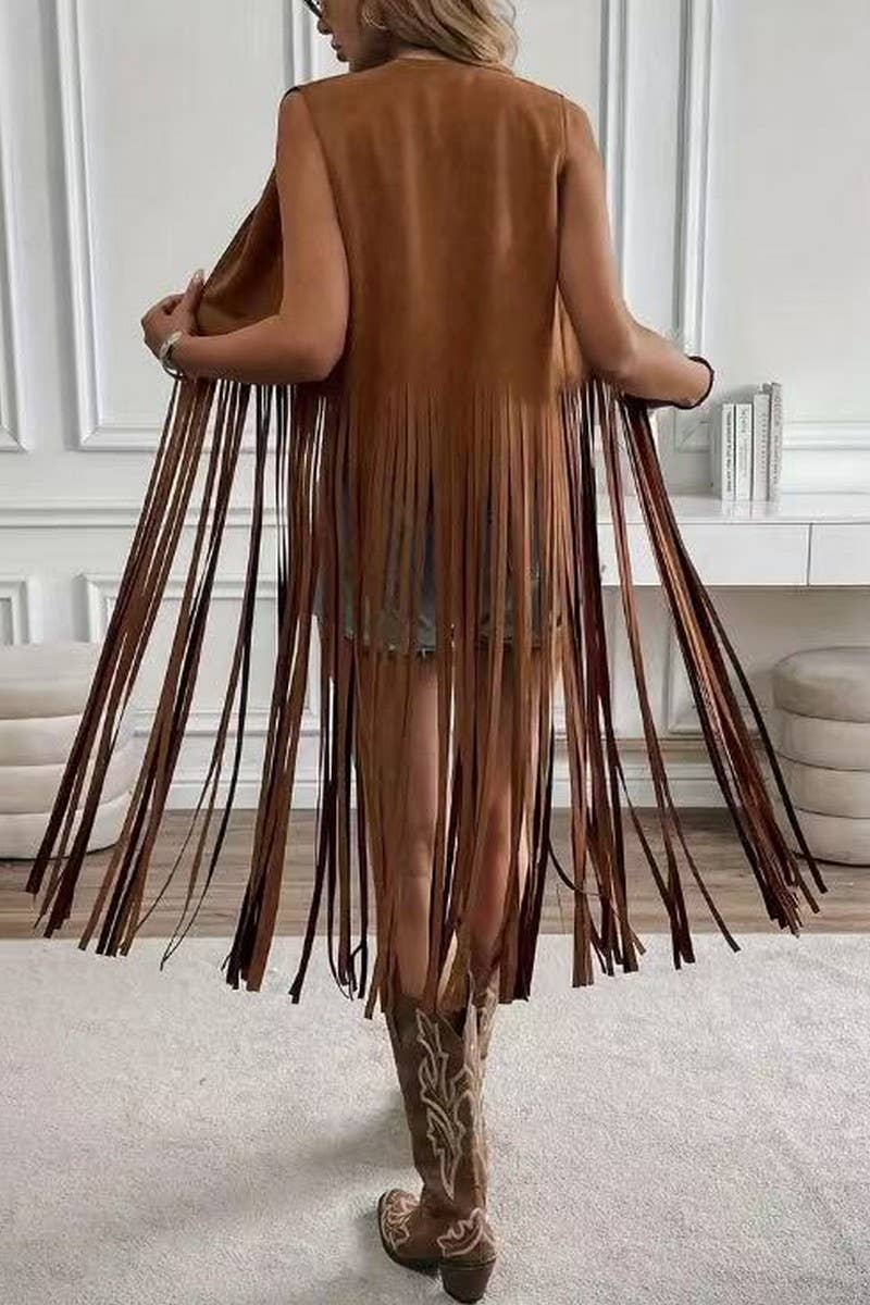 CWOCASL0057_BUTTONLESS FRINGED MID-LENGTH VEST JACKET