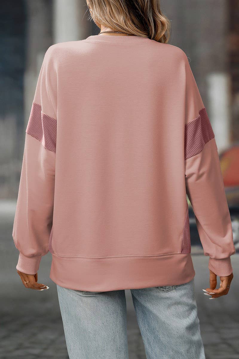 CWTBLL00828_COLORBLOCK CREWNECK CASUAL LOOSE SWEATSHIRT