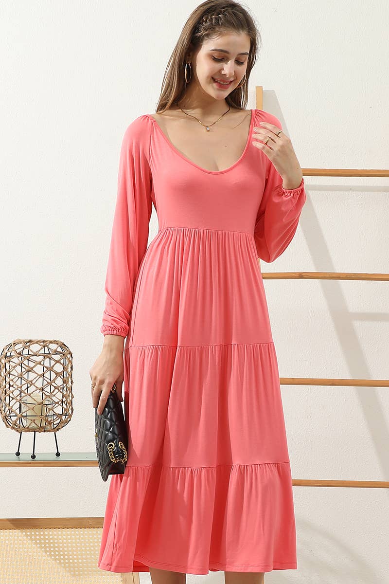 CWDMD801-P_PLUS SIZE ROUND NECK TIRED RUFFLE MAXI DRESS