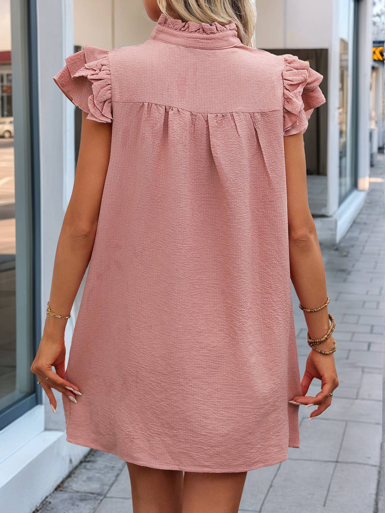 Chicken collar lotus sleeve short dress