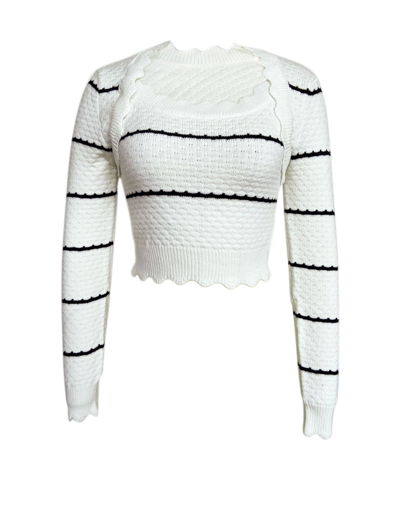 Design-sense striped low-cut short knitted top