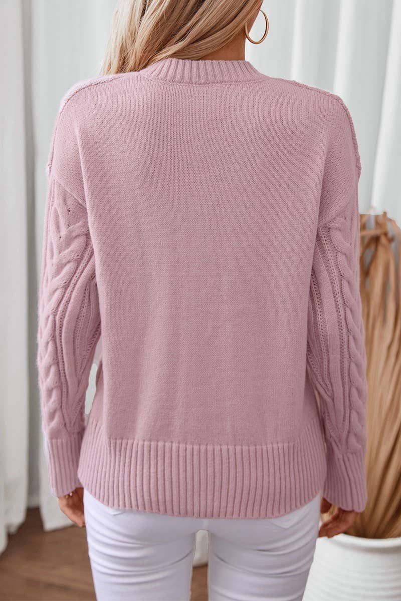 CWOSWL2813_V-NECK CABLE KNITTED PULLOVER CASUAL SWEATER
