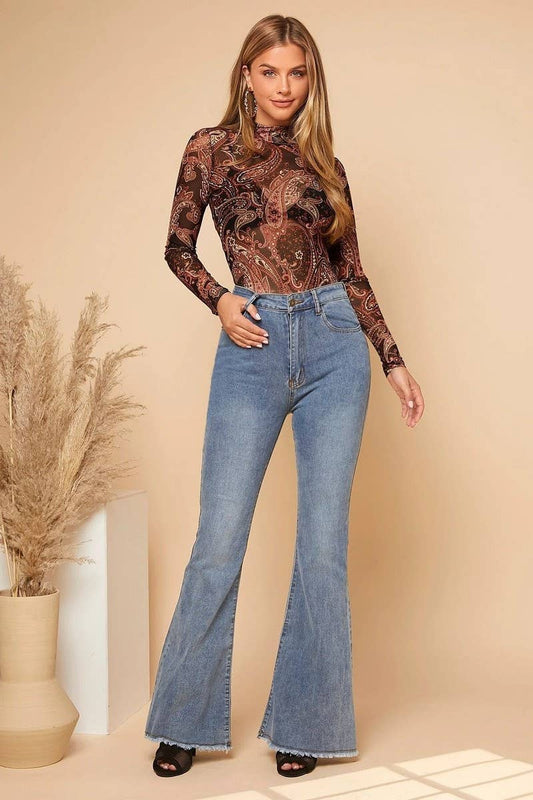 CWTBLL3917_PRINTED STAND COLLAR MESH LONG SLEEVE TEE