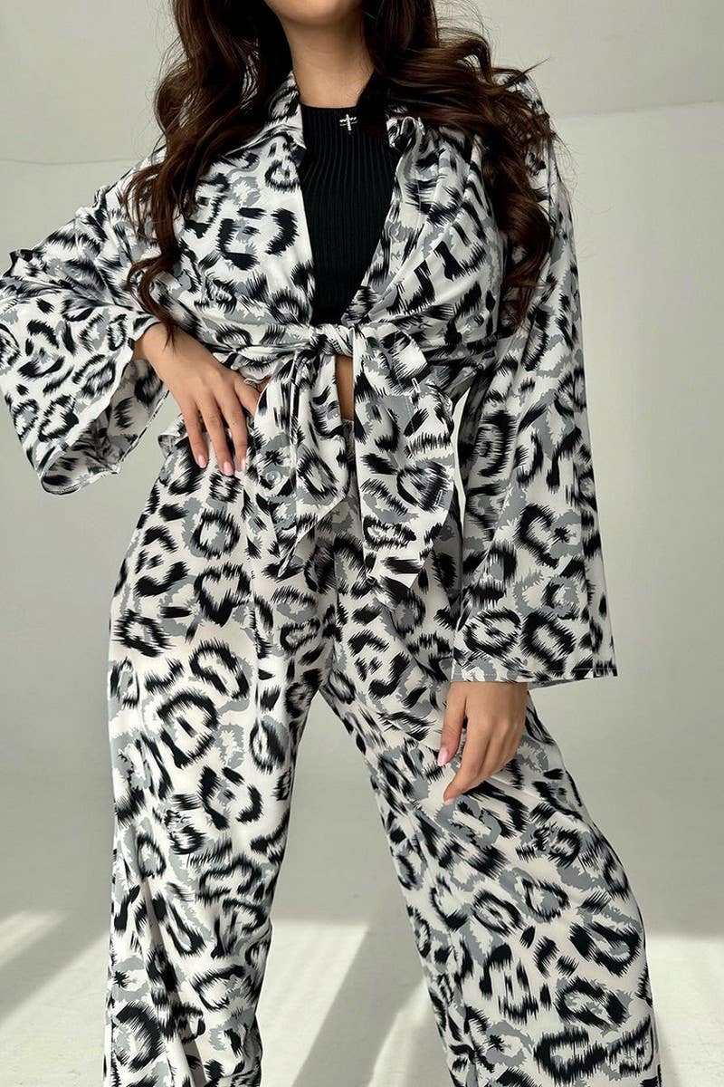 CWSPJ0386_LEOPARD PRINT CARDIGAN LONG SLEEVE PANTS PAJAMAS