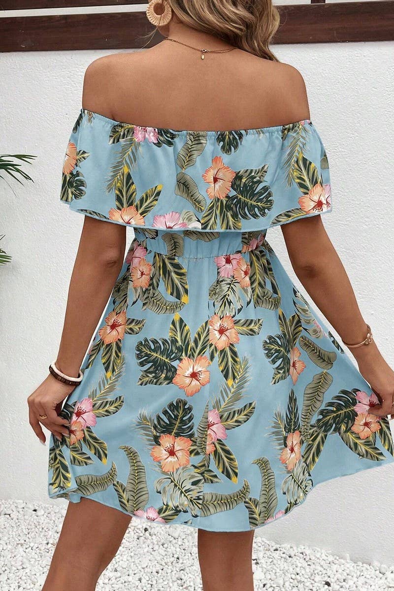 CWDTD0410_PRINTED OFF-SHOULDER DRESS WITH RUFFLED COLLAR