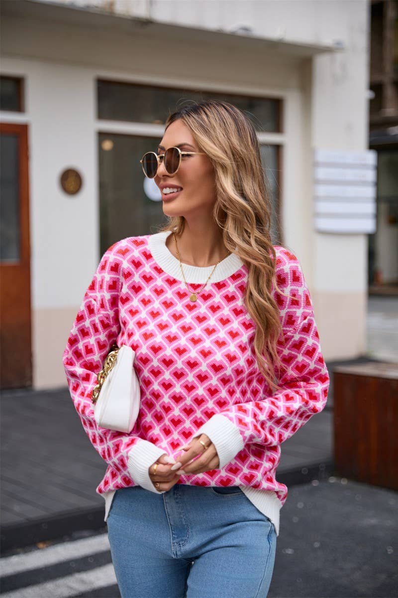 CWOSWL5760_VALENTINE'S DAY ROUND NECK SMALL HEART SWEATER