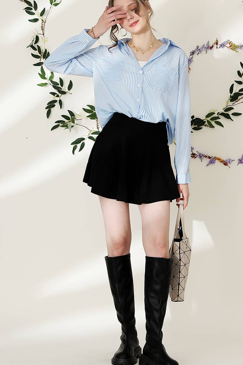 CWTSTL716_Striped Button Down Long Sleeve Collared Shirts