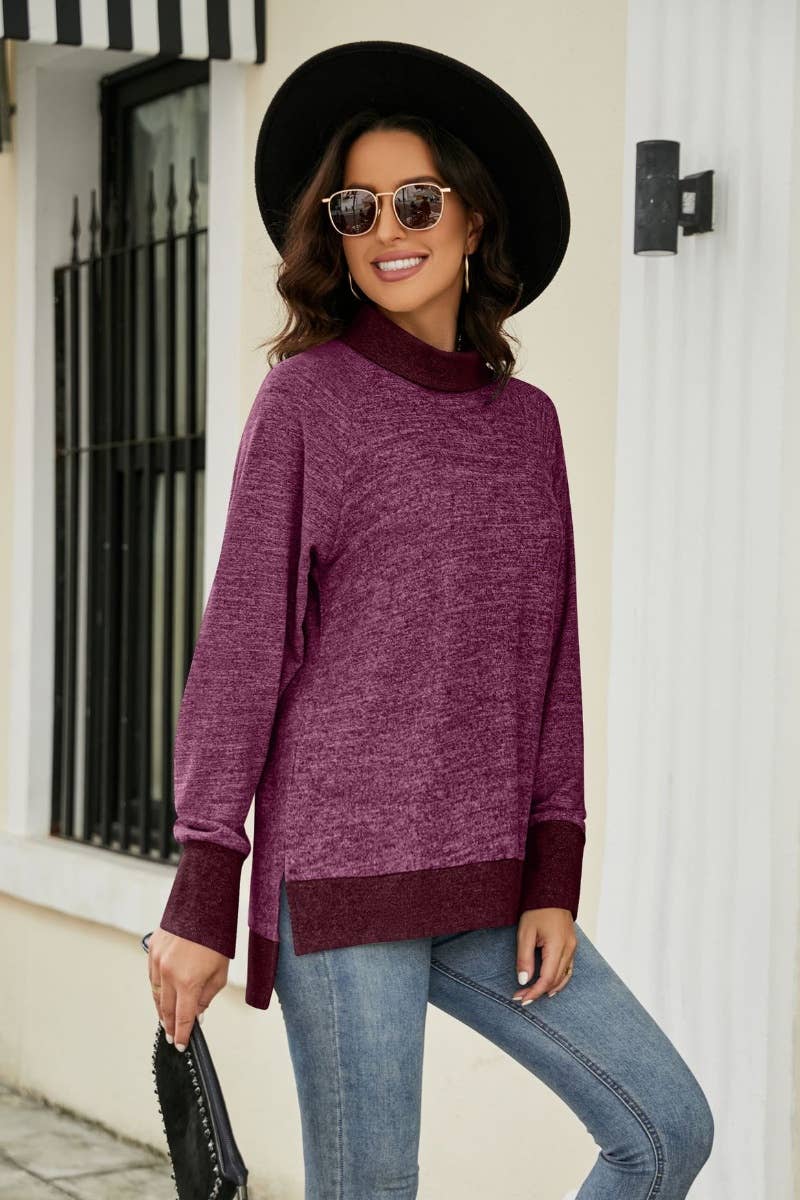 CWTBLL2857_LOOSE WINTER TOP WITH HIGH NECK LONG SLEEVES