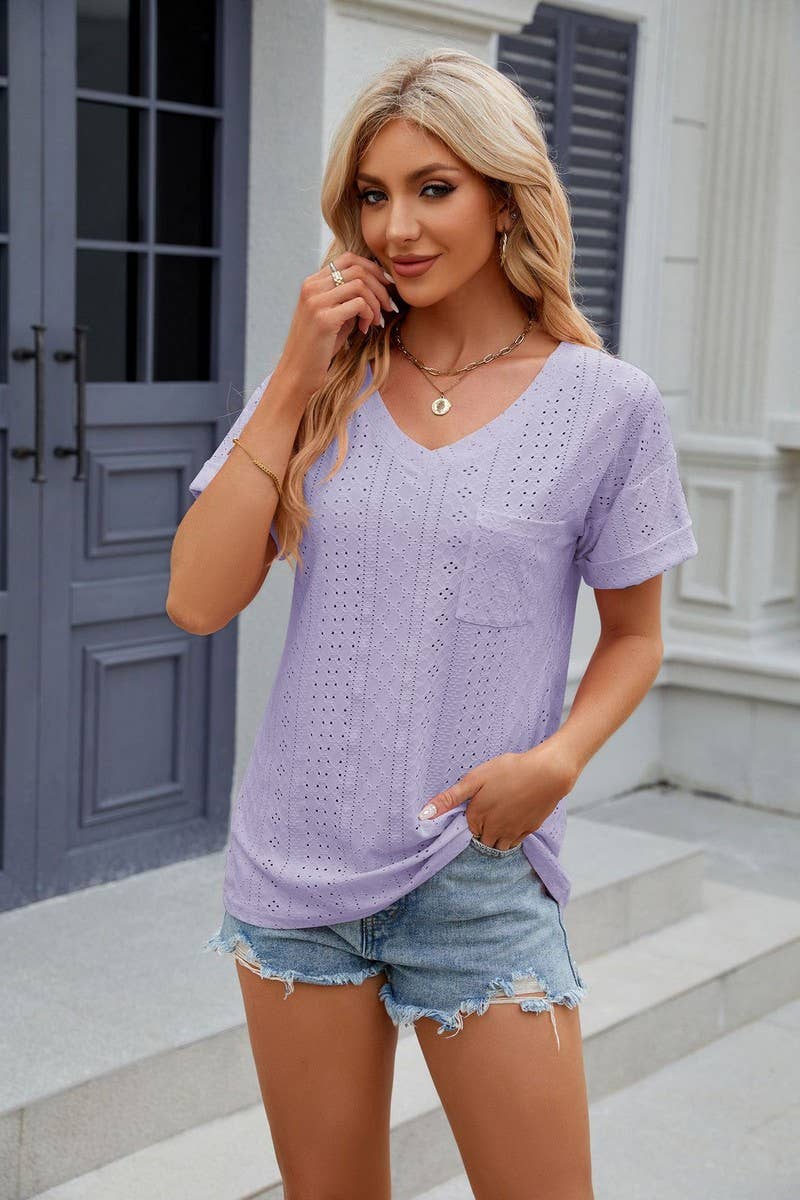 CWTTS0827_V-Neck Short Sleeve Knit Top