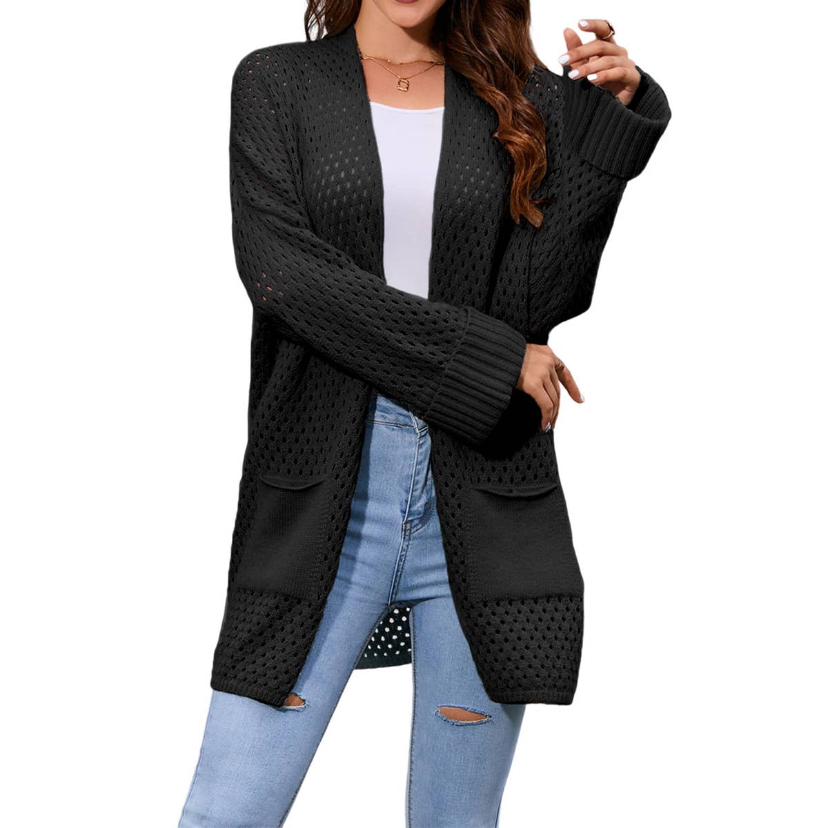Casual hollow-out mid-length cardigan jacket