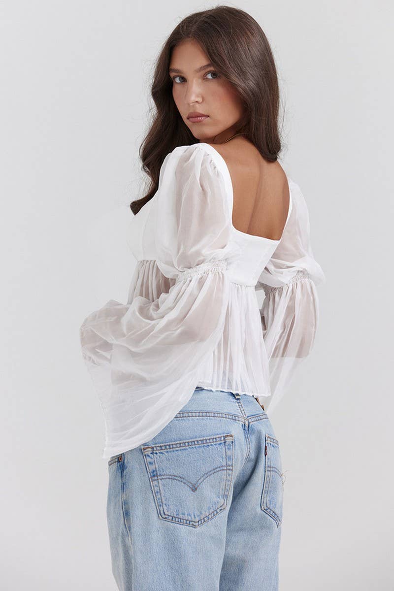 CWTBLL3970_FLOWY SHEER SQUARE NECK LONG SLEEVE TOP