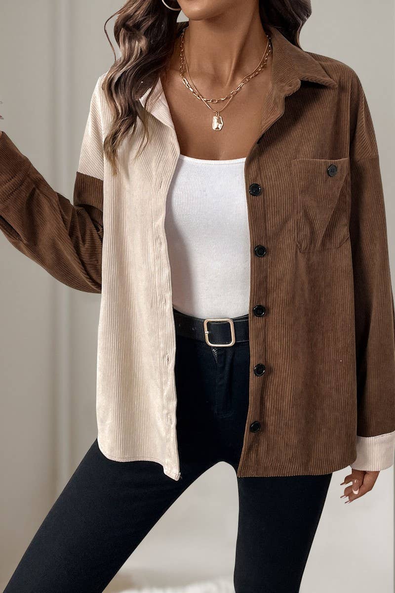 CWTBLL3716_AUTUMN AND WINTER CONTRAST COLOR LAPEL THIN COAT